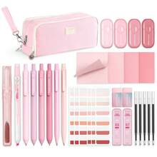 Four Candies Aesthetic School Supplies, Gel Pens With Black Ink, Correction Tapes, Pastel Highlighters,Mechanical Pencils, Sticky Notes, Index Post For Bible Study Supplies With Case Stationary - Pink - View 10