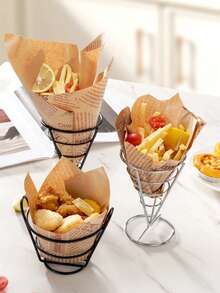 1pc Stainless Steel French Fries Stands With Sauce Dippers, Cone Shaped Snack Basket, Self Service French Fry Basket, French Fry Holder, Ice Cream Cone Holder, Fried Chicken Display Rack, Food Display Rack, Suitable For Snacks - Multicolor - View 2