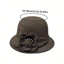 Sombreros de fieltro de mujer con diseño de flor grande decorada, sombrero fedora de unicolor para fiestas y ocasiones especiales - Rosa Fucsia - Ver 6