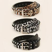 1 件铆钉腰带、双孔五角星腰带、心形铆钉复古腰带、双扣女士腰带、方形金字塔铆钉腰带、朋克摇滚千禧风格牛仔腰带，夏季、秋季、万圣节
