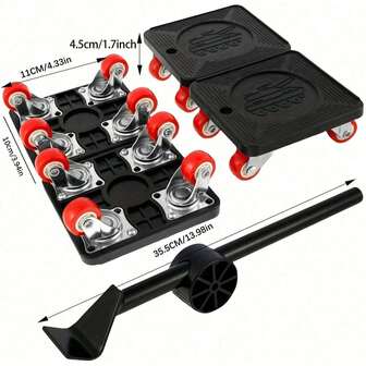 1 set kraftig möbellyftare och flyttmaskin i metall - 880 lbs kapacitet, lättglidande vagn med 360° svängbara hjul, för soffa, apparater etc. - ingen el behövs - utmärkt för husägare och flyttfirmor, möbelskjutdörrar