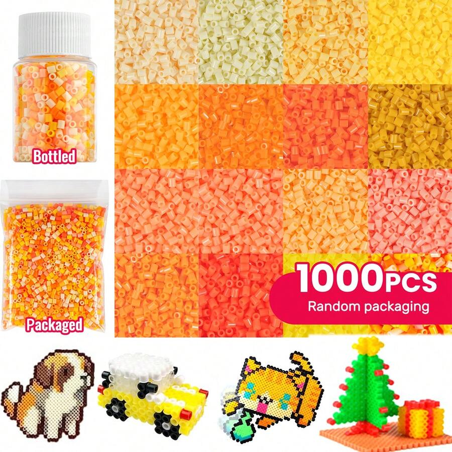Conjunto de 1000 peças de contas fusíveis de 2,6 mm em saquinhos/garrafas, contas fusíveis 3D pixeladas para decoração de artesanato, quebra-cabeças DIY, presentes de Natal, aniversário e Halloween, conjunto de recarga de contas fusíveis em cores sortidas. - soletrar doudou - Ver 1