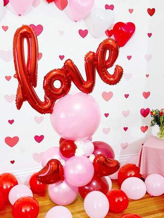 24件套“LOVE”柱形气球套装，包含一个大型红色“LOVE”铝箔气球、一个10英寸红色心形气球、粉色和红色乳胶气球，适用于情人节主题活动、求婚、周年纪念、浪漫装饰、告白、生日、婚礼派对、拍照道具等。