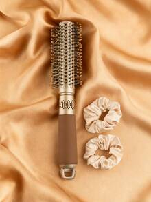 Meoky 5pcs Gold Cushion Comb Cylinder Brush Set Includes 2 Gold Hair Ties, Suitable For Men And Women Daily Use