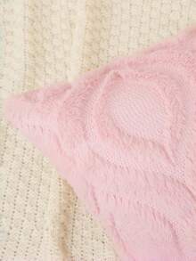 1 PC Pink Geometric Textured Pillow Cover, Minimalist Style Plush Square Cushion Cover With Fluffy Detail - Ideal For Winter, Living Room, Office & Car Decor, Daily Use - Pink - View 4