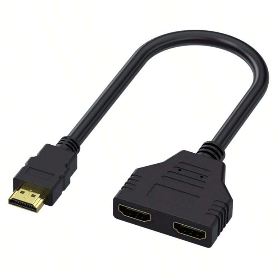 Cable Splitter 1 In 2 Out Adapter Cable Male To Dual Female 1 To 2 Way, Support Two The Same Size TVs At The Same Time, Signal One In Two Out 1080P Mirror Only Can't Extend Display - Black - View 1