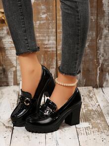 Women's Classic Thick Heel High Heels, Chunky Heel Pumps, Comfortable Work Shoes, Spring/Summer 2025 - màu đen - Xem 3