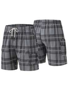 Men's Plus Size Sports Shorts, Plaid Knee-Length Shorts, Plus Size Cargo Shorts. Digital Print Large Pocket Shorts, Suitable For Summer Beach - Light Grey - View 8