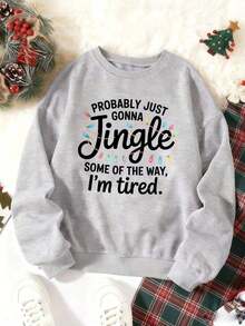 2026 Long Sleeve Tops Women1Pc Women's Funny Christmas Sweatshirt "Probably Gonna Jingle Some Of The Way" With Colorful Lights & Slogan - Red Crewneck Long Sleeve Winter Sweater, Cozy Holiday Party Fit, Xmas Gift Idea For Casual Wear Suitable For Wearing In All SeasonsLoose And Comfortablesudaderas Para Mujer Parke Sweatshirt - 紅色 - 查看 9