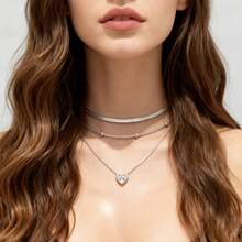 Set Of 3 Women's Necklaces With Heart-Shaped Cubic Zirconia Pendants, Plated In 925 Sterling Silver And 18k Gold. - Bạc - Xem 2