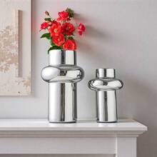 Europäische minimalistische kreative versilberte Keramikvase, geeignet für Zuhause, Wohnzimmer, Esszimmertisch Dekoration, Pflanzgefäß, Bürotisch, Tischdekor - Silber - Übersicht 5