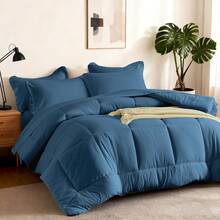 Thread Count:500, Queen Size 5pcs Or 7pcs Quilted Microfiber Comforter Set - 100% All-Season Soft Warm Bedding With Geometric Pattern, Machine Washable, Includes Comforter, Sheet, Falt Sheet - Blue-b18 - View 12