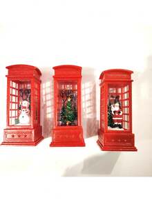 1pc-Christmas Style Led Tea Lamp Festive Christmas Phone Booth Decoration With Santa, Snowman,Tree Scenes Battery Operated, Illuminated Red Cabinet For Holiday Fireplace Or Cabinet Display,Christmas Parties Decoration,Candleholder, Night Light, Table Ornament,Christmas Gifts,Christmas Decorations,Hexagonal Lantern, Night Light, Decorative Light, Mood Light