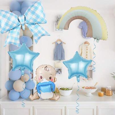 5pcs Boy Baby Shower Balloon Set, Includes 20-Inch Blue And Milk Bottle Pacifier Design Foil Balloons, Suitable For Gender Reveal Parties, Baby Showers, Party Decorations, Blue Theme Decor, 1st Birthday, Photo Props, Welcoming Party