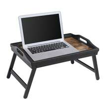 SONGMICS Mesa de Cama con Patas Plegables de Bambú, Bandeja de Desayuno de Sofá, Cama, 42 x 30 x 22 cm, Portátil, Marrón Rústico - Óxido marrón - Ver 11