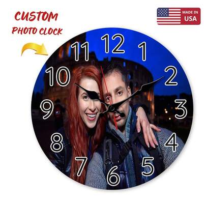 1pc Customizable Wooden Wall Clock - Personalized Photo Design, Silent Round Clock For Home Decor, , Perfect For Family Rooms, Parties, And Gifts, Customizable Wall Clock | Bold Numbers Display | Durable Construction, Clock Wall Decor, Easy To Assemble, Perfect For Families, Pets And Couples, Ideal Birthday And Anniversary Gifts, Unique Home Decor,For Birthdays, Weddings, Halloween, Christmas, Parties, Father's Day/Mother's Day, Home Decor, Bedroom Aesthetics, Room Flags, Room Decor For Weddings, Christmas, Inauguration Ceremony, Tea Room, Bedroom, Living Room,Room Flag, Personalized Photo Wall Clock Art, Seasonal Selection,  Home Refresh Decor
