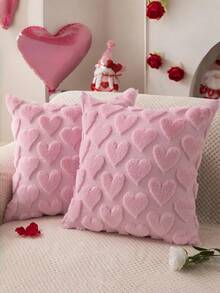 1pc Valentine's Day Pillowcase, Soft & Cute With Heart Pattern, Jacquard Woven, Ideal For Valentine's Day Bedroom, Sofa, Bed And Other Home Decor, Lovely Gift For Your Loved One, Pink