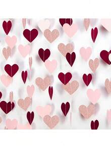 Rose Gold & Burgundy Valentine's Day Decor - Paper Heart Garland, Hanging Banner For Party, Engagement, Mother's Day, Wedding Anniversary, Bride, Birthday, Galentine's Day - Multicolor - View 5