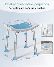 KOSMOX Silla para Baño Adulto Mayor, Asiento de Ducha Antideslizante con Altura Ajustable (36–48 cm), Capacidad 180 kg, Silla de Baño para Adulto Mayor con Patas de Goma y Clip para Regadera - Azul - Sin Respaldo - Ver 7