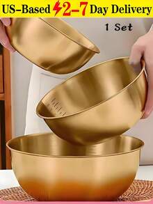 [US-Based Shipping]3pcs Stainless Steel Salad Bowl Set - Large Size With Metal Mixing Bowl,Soup Bowl,Household Stainless Steel Cold Noodle Bowl. Insulated Design, Shatterproof And Rust-Resistant - Perfect For Soup, Noodles And Lunch - Essential Kitchen Tool, Suitable For Mixing, Cooking, Baking, Prepping And Home Kitchen. The Rim Of The Basin Is Smooth And The Workmanship Is Outstanding, Easy To Clean, Not Easy To Sticky. Stacking Storage Without Taking Up Space, And The Proper Height Makes The Food Not Easy To Drop Out. - 彩色 - 查看 1