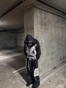 High Street  Hip Hop Street Pants European And American Patch Embroidered Hoodie Design Sense Dark Loose Casual Pants Sweater - áo đen - Xem 2