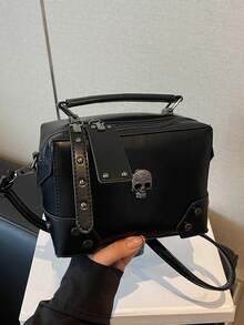 Túi xách hình đầu lâu phong cách Punk dành cho nữ của Niche Design, túi đeo vai kiểu Gothic trang trí đinh tán thời trang, túi đeo chéo màu trơn tối cá tính cho Halloween, phù hợp cho các sự kiện Halloween, tiệc cosplay, ví Halloween, phối hợp hoàn hảo với thời trang Halloween và phong cách Gothic, lựa chọn quà tặng Halloween tốt nhất (dành cho nữ). - màu đen - Xem 13