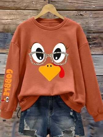 Damen Thanksgiving lustiger Truthahn Grafik Muster Pullover Sweatshirt, Lässig Feiertagsparty für den Herbst