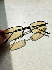 POLASUP 1pc Pale Gold Decorative Glasses, Mini Small Square Vintage Full Metal Glasses, Fashionable Fashion Glasses For Summer, Y2K Red Punk Black Fashion Street Style Glasses Prop - 黑色 - 查看 4
