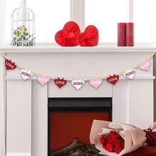 Guirnalda de cuentas para el Día de San Valentín, banderín decorativo en forma de corazón para fiestas en casa - Rojo - Ver 2