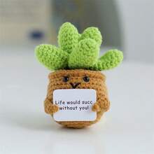 1pc Inspirational Potted Plant, Desktop Decor, Handmade Crocheted Flower, Mini Plant, Forget-Me-Not, Lily Of The Valley, Orange, Puff Flower, Sunflower, Cactus, Tulip Flower Handmade Warm Encouragement Card, Office Desk Decoration Room Decor Home Decor Ornaments Home Miniature Things
