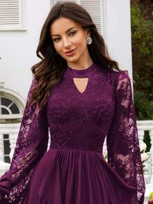 MIUSOL Spitze Schlüsselloch Ausschnitt Laternenärmel Rüschenkragen Formelles Abendkleid, Hochzeitsgast Kleid, Abendkleid, Ballkleid