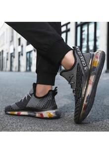 Fashionable Breathable Men's Shoes, Lightweight Shock-Absorbing Running Shoes, Comfortable Versatile Sports Sneakers, Suitable For Daily Commute And Fitness Training. - Black - View 3