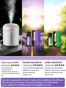 USB车载空气清新剂 - 室内加湿器，带冷雾和LED灯，小巧便携，黑白两色可选，持久留香，适用于汽车、卧室、办公室、浴室，理想的汽车装饰 - 女士优雅礼物，内含6种精油香氛 - 黑與白 - 查看 25