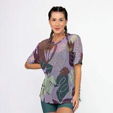 Women's Printed Tulle Blouse/Shirt, Lightweight And Stylish, Perfect For Layering, Fitness, And Modern Casual Looks. Oversized Shirt. - 自由葉 - 查看 4