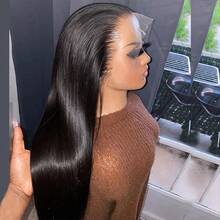 34 Inch Straight Lace Front Wigs Human Blended Hair 13x4 HD Lace Frontal Wigs Human Blended Hair 200% Density Brazilian Straight Wigs Virgin Human Blended Hair Wigs Pre Plucked With Baby Hair For Women - Natural & Black - View 1