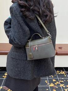 New Matte Patchwork Mini Handbag Crossbody Bag Phone Pouch, Fashionable Commuter Bag - Green - View 3