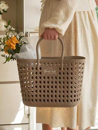 大容量藤编户外露营手提篮 现代风格购物篮 塑料家用收纳篮 收纳架 玩具收纳 浴室收纳 家居收纳篮