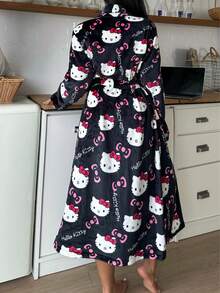 Sanrio 1pc  Plush Robe For Women, Cute & Elegant, Warm & Comfortable For Autumn/Winter, Fluffy, Cozy - Black - View 3