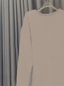 加大码V领字母图案休闲长袖束口毛衣，女款 - 杏色 - 查看 3