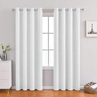 1 件白色遮光窗帘，饰有金属银色彗星图案，现代涤纶遮光窗帘，适用于家庭卧室和客厅，适合小窗户