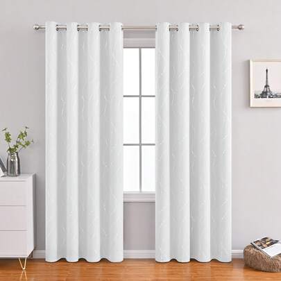 1pc White Blackout Curtain With Metallic Silver Comet Pattern, Modern Polyester Blackout Curtain For Home Bedroom And Living Room, Suitable For Small Windows