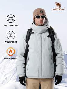 CAMEL CROWN 男式山地雪防水滑雪夹克可拆卸风帽防风羊毛派克大衣防雨夹克冬季外套
