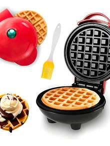 Waflera Eléctrica Redonda Antiadherente Para Mini Waffles - Rojo - Ver 2