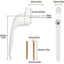 2 UPVC Window Handles - White Espag Handle, Shaft Length 43mm, Including Key, Universal Indoor And Outdoor UPVC Window - White -multi Spindles - View 2