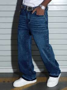 Men's Casual Straight Leg Washed Denim Jeans - Dark Wash - View 7