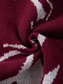 Men's Street Style Dinosaur Print Black Long Sleeve Crew Neck Sweater, Casual Loose Fit Pullover Knitted Top, Suitable For Spring, Autumn, Winter - Red - View 10