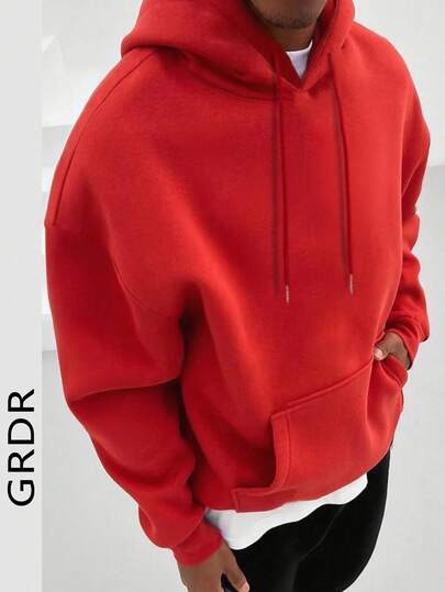 Men's Casual Street Hooded Sweatshirt, Solid Color With Fleece Lining, Loose Fit, Autumn/Winter
