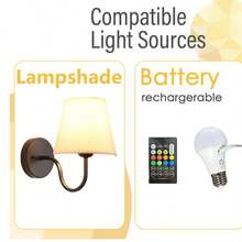 1-2pcs Vintage Wall Lamp, With Fabric Lampshade, Gold/Black Optional, RGB Dimmable Bulb With Remote Control, 10cm Base, Detachable, Suitable For Corridor, Bedroom, Living Room, Kitchen, Study, Cafe, Hotel And Commercial Decoration - Multicolor - View 7