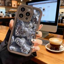 Funda para teléfono con diseño de corazones brillantes color negro con detalles de purpurina y efecto 3D para uso diario y ocasiones especialesCompatible with various  and  models, this is a popular gift for friends or partners, suitable for business occasions. Duradera, resistente a las manchas y a las huellas dactilares, esta nueva funda para teléfono de hombres y mujeres es un gran regalo. - Negro - Ver 5