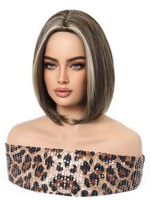10 Inch Brown Ombre Short Wavy Wig, Dark Roots, Heat Resistant Synthetic Wig, Suitable For Women's Daily Wear, School, Music Festivals, Also Can Be Used As Graduation Or Holiday Gift, Exquisite Accessory - Brown - View 4